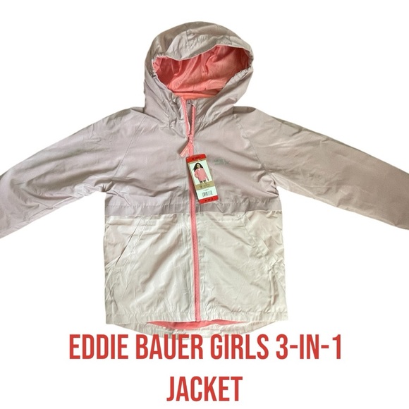 EDDIE BAUER Girls 3-In-1 Jacket BRAND 🆕 NWT Size: 10/12 Color: Pink / taupe